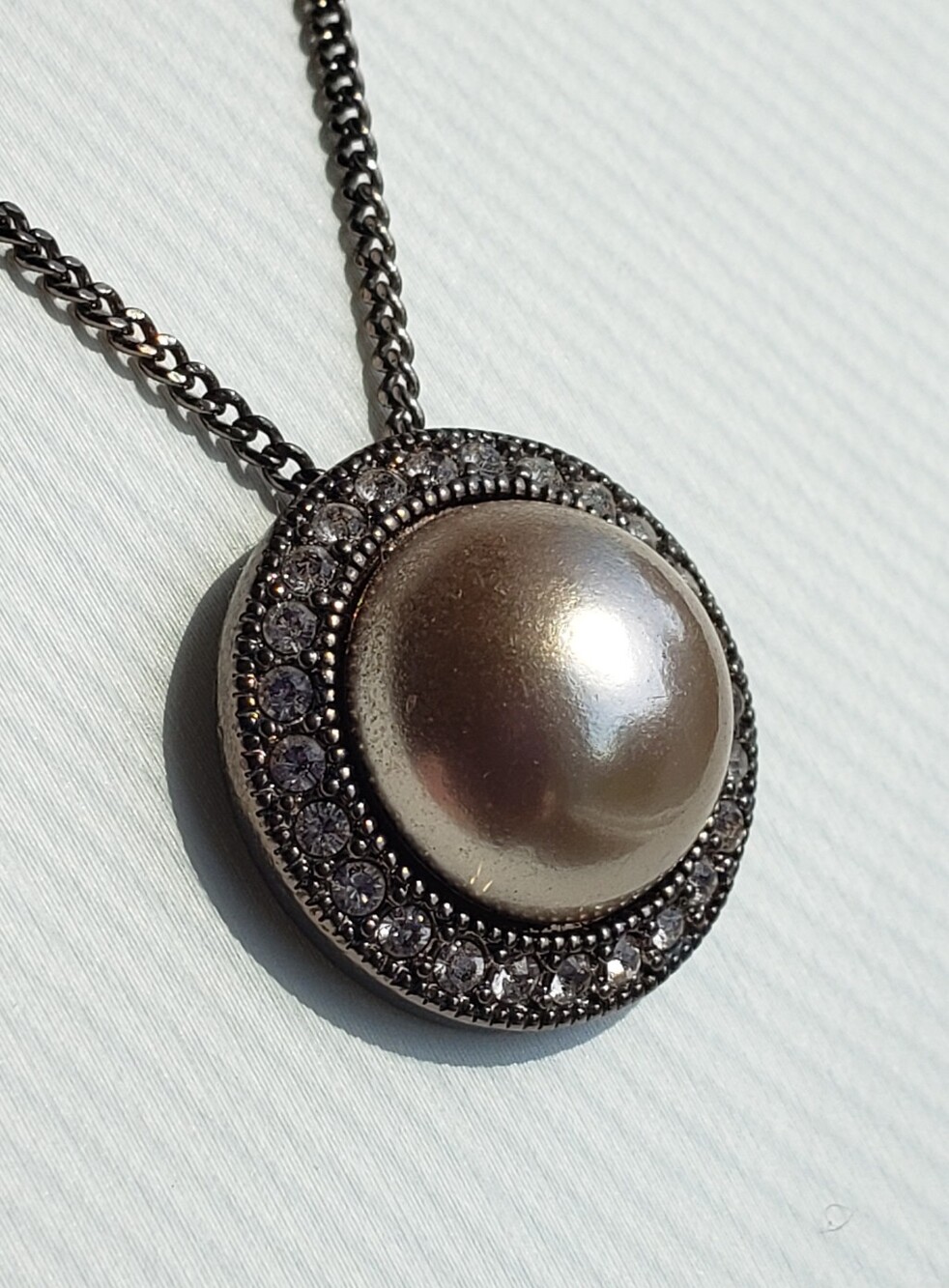 Vintage Givenchy Faux Pearl- Crystal Necklace In Pristine Condition W/iconic Tag
